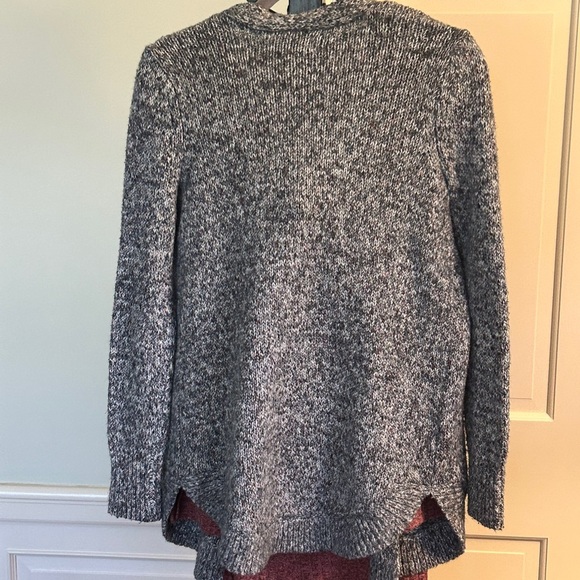 LOFT Gray Open-Front Cardigan Sweater Marled Gray Burgundy White Size Small - Picture 7 of 13